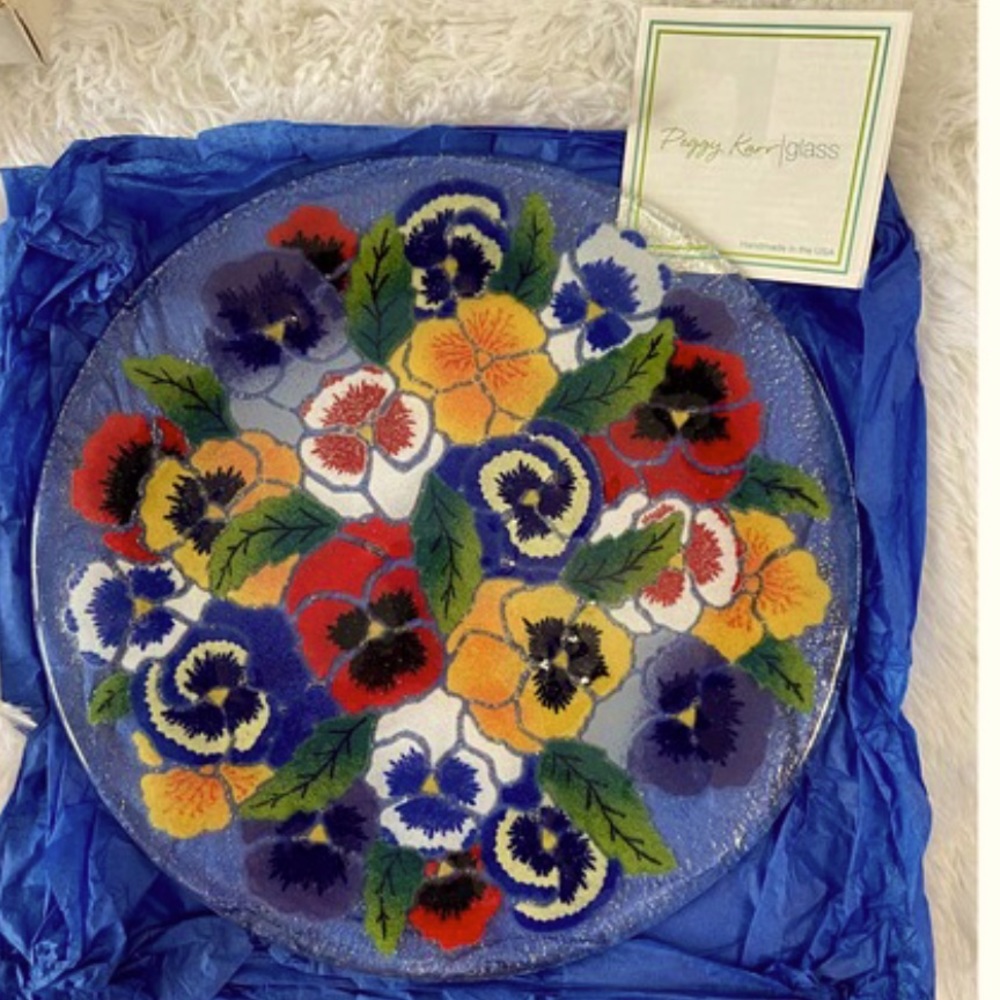 Peggy Karr Glass 13 1/2 “ In beautiful Floral Glass Plate Handmade
